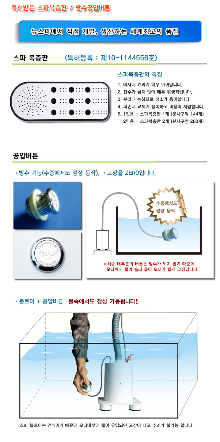 특허받은 스파복층판,방수공압버튼
